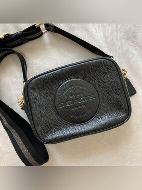 Coach Dempsey Camera Bag Black Pebbled Leather
